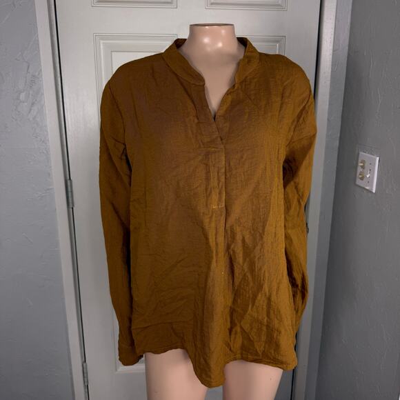 Cut Loose Women's Shirt Jacket M Mustard Yellow Rayon Lagenlook Bohemian I3-20 - Picture 1 of 6
